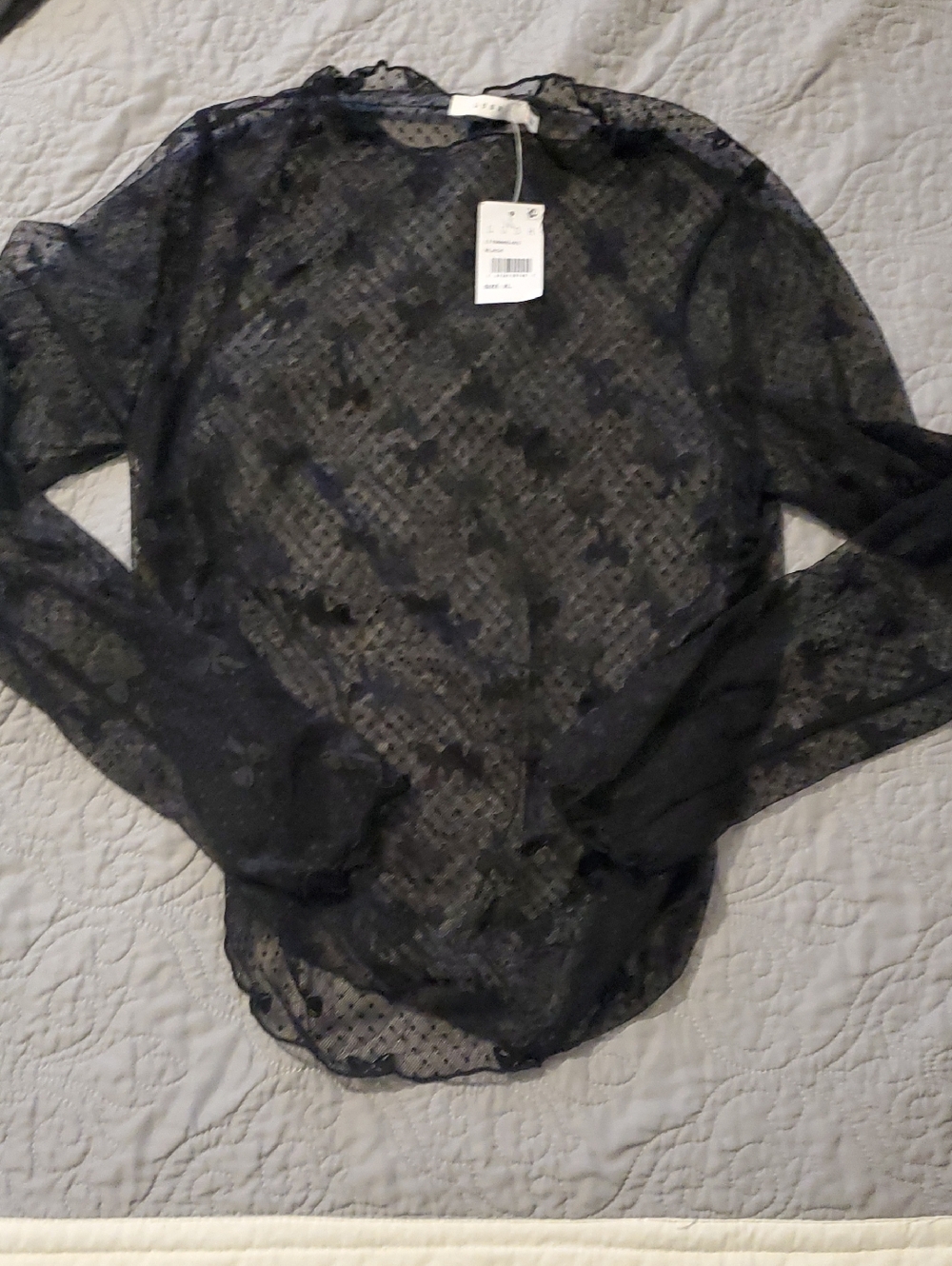 Lush Black Sheer Lace Blouse Size Xl